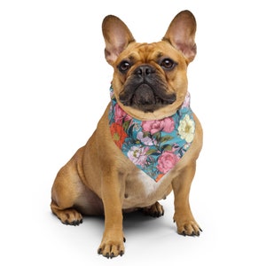 Spring Floral Dog Bandana, Vintage Flowers Pet Scarf, Custom Female Doggie Gift, Pretty Embroidered Puppy Scarves, Pink Gift Dogs