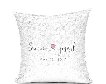 Newlywed Mermaid Sequin Pillow, Gift for Couple, Gift for Bride, Anniversary Gift, Sparkly Pillowcase, Sequin Pillowcase, Personalized