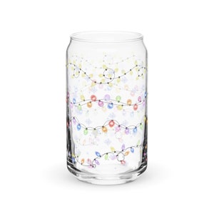 Cadena de Luces Navideñas 16 oz. Vaso con forma de lata, Lata de cristal navideña, Vaso navideño, Copa navideña, Copa festiva, Taza festiva