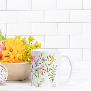 Wildflower Bouquet 11oz. Mug | Pressed Wildflowers Mug | White Ceramic Mug | 11 oz. Mug | Dishwasher Safe Mug