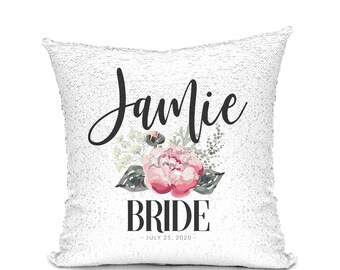 Bridal Party Mermaid Sequin Pillow, Gift for Bridesmaid, Gift for Bride, Wedding Party, Sparkly Pillowcase, Sequin Pillowcase, Personalized