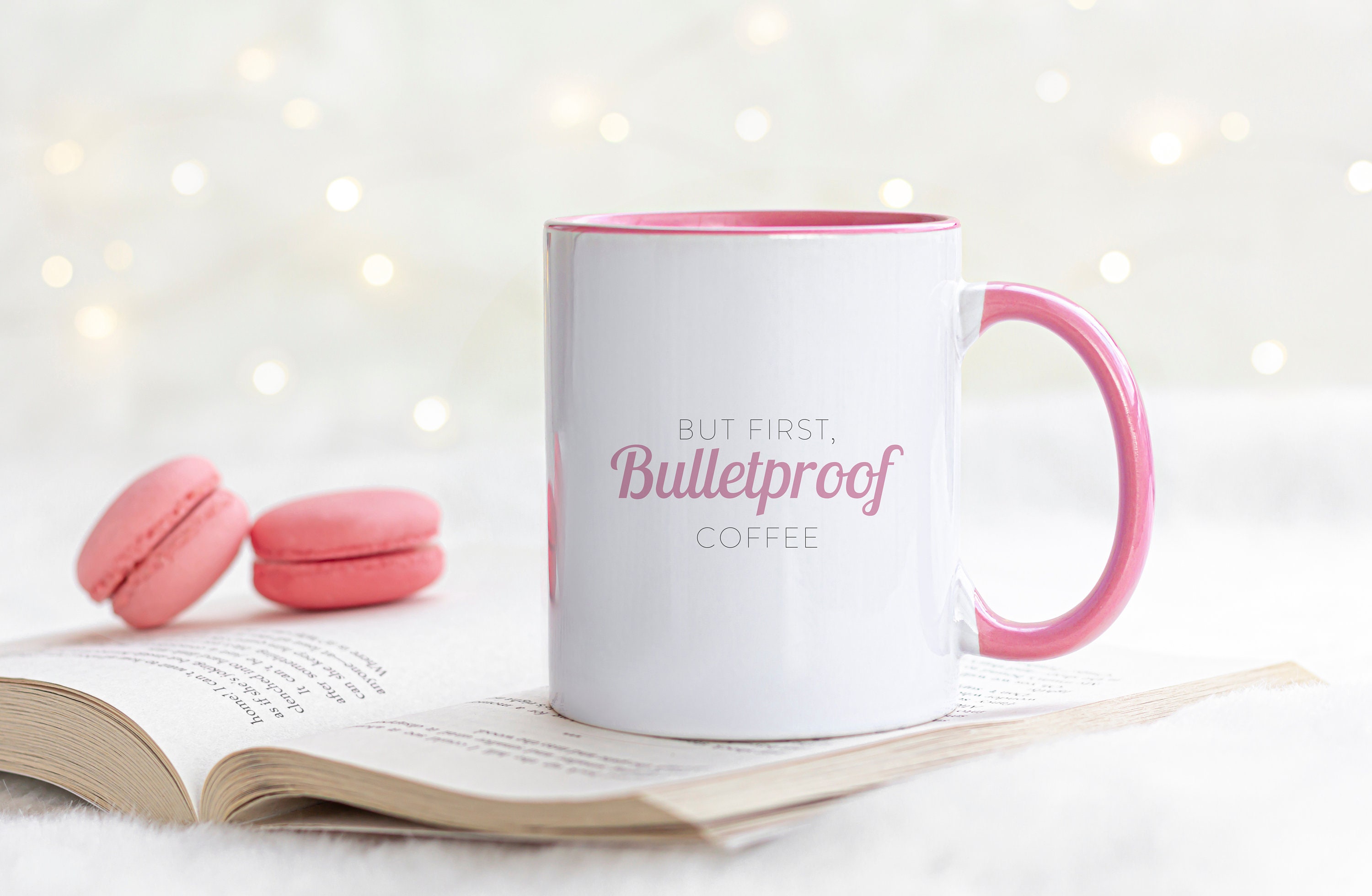 But First Bulletproof Coffee Mug, Novelty Mug, Pink Ceramic Mug