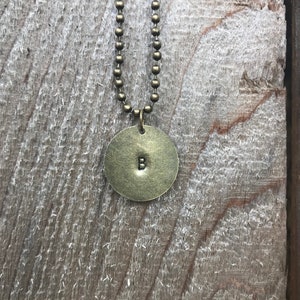 Customizable Miniamalistic Initial Necklace ! Handstamped Antique Gold/Bronze Ball and Chain Necklace