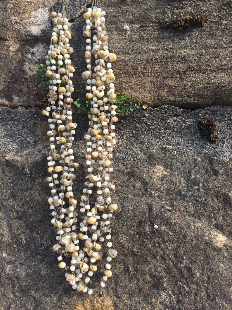 Crocheted jewelry necklace little shells and seed beads