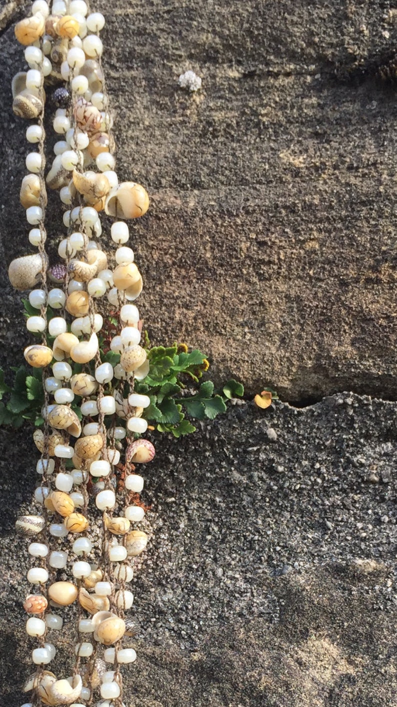 Crocheted jewelry necklace little shells and seed beads