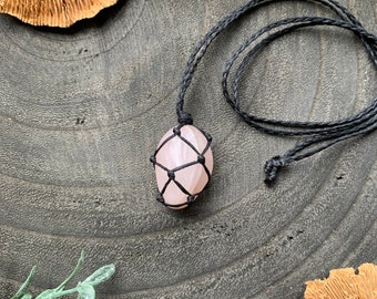 Collier en macramé de quartz rose, bijoux en cristal, style bohème, pierre d'amour