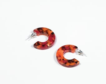 Jasmine Earrings in Dream Orange, Small flat hoop earrings, Orange earrings, Eco friendly earrings, Acetate earrings, Bright jewelry
