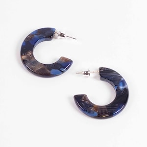 Jasmine Earrings in Blue, Small flat hoop earrings, Blue earrings, Eco friendly earrings, 925 silver posts, Modern fashion gifts for her