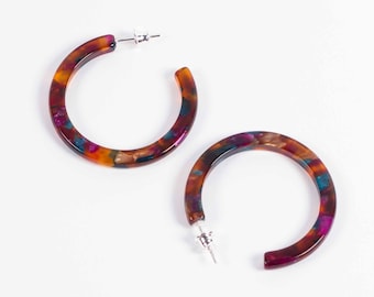 Mary Earrings in Blossom, Medium hoop earrings, Red acetate earrings, Modern jewelry, Eco friendly jewelry, Silver earrings | accessories