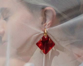 Camellia earrings in Chill Red, Dangle earrings, Eco Friendly Acetate jewelry, fashion gift, Red earrings, Gold earrings, hypoallergenic