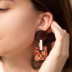 Margot Earrings in Berry, Lightweight geometric earrings, modern earrings, Eco friendly statement earrings, Red Dangle & Drop Earrings image 2