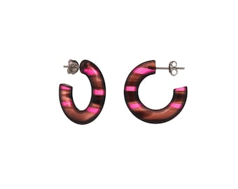 Mary Mini earrings in Night Pink, Small hoop earrings, Pink stripes earrings, Slow fashion earrings, Acetate and Silver jewelry, 925 silver