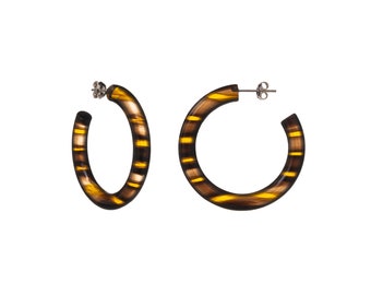 Mary earrings in Night Yellow, Medium hoop earrings, Pink stripes earrings, Slow fashion earrings, Acetate and Silver jewelry, 925 silver
