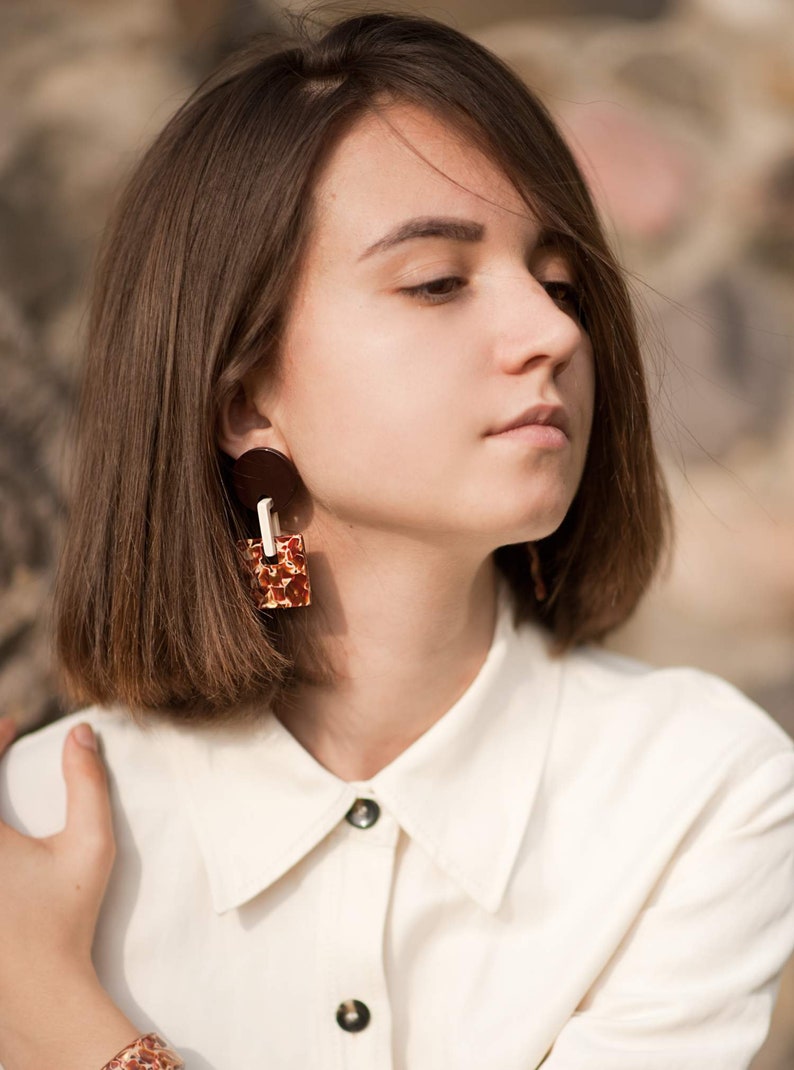 Margot Earrings in Berry, Lightweight geometric earrings, modern earrings, Eco friendly statement earrings, Red Dangle & Drop Earrings image 3