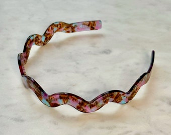 Wavy headband in Garden Pink, hair accessories, Acetate headband, Slow fashion accessories, premium acetate headband, Pink blue headband