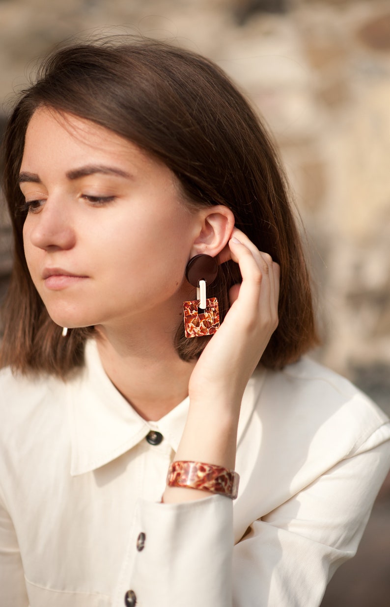 Margot Earrings in Berry, Lightweight geometric earrings, modern earrings, Eco friendly statement earrings, Red Dangle & Drop Earrings image 2