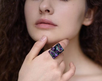 Nina Ring in Juicy Grape, Sustainable jewelry, Green Purple acetate ring, Modern Cellulose Acetate jewelry  Not cracking, GIFT FOR HER