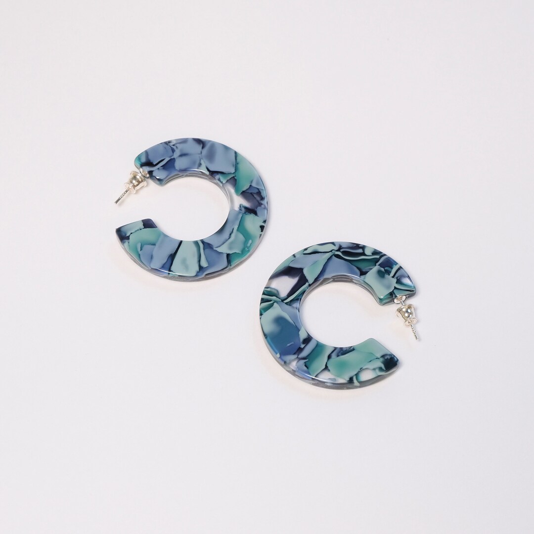 Tulip Earrings in Ocean, Medium Flat Hoop Earrings, Eco Jewelry