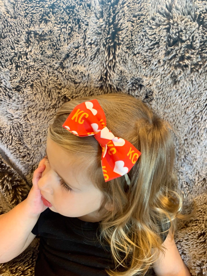 Baby Bow-Toddler Bow-Bow for Girls-Nylon Headband-Hair Clip KC Chiefs Hair Bow-Kansas City Hair Bow-Kansas City Chiefs Hair Bow