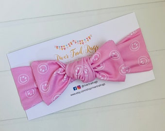 Smiley Face Headband-Baby Headband-Pink Top Knot Headband-Smiley Face Girl’s Headband-Smiley Face Baby Headwrap