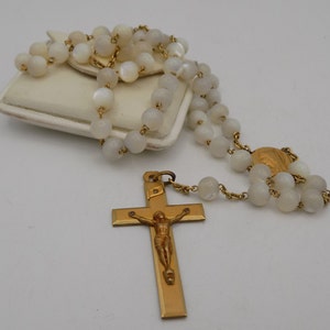 Pretty Vintage Chapel, Gold Plated,Glass Pearls,White Color,Cross Pendant,Anniversary Gift,Gift Baptism,Religion,Spirituality