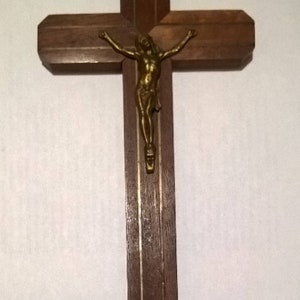 Cross religious/old wooden cross pendant / carved in Bronze/year 1910/nice gift for christening/birthday/gift idea.