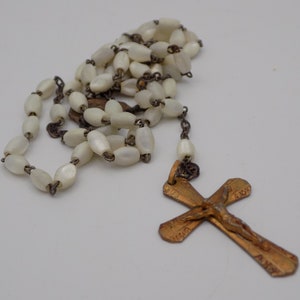 Pretty Vintage Rosary, Gold Plated, Mother of Pearl Beads, White Color, Cross Pendant, Birthday Gift, Baptism Gift, Religion, Spirituality