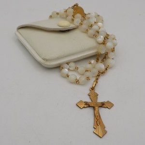 Pretty Vintage Rosary, Gold Plated, Glass Beads, White Color, Cross Pendant, Birthday Gift, Baptism Gift, Religion, Spirituality