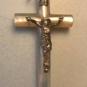 Antique CROSS Religious Pendant/Mother-of-pearl Cross/Sculpted in Silver/Year 1850/Pretty Baptism Gift/Gift Idea/Birthday.