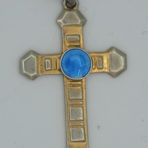 Cross Pendant, Religious Relic, Portrait of the Virgin, in blue enamel, in gold plated, Baptism Gift, children&#39;s gift, unisex adult gift