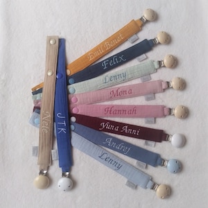 Pacifier strap made of plain muslin with name * silicone ring