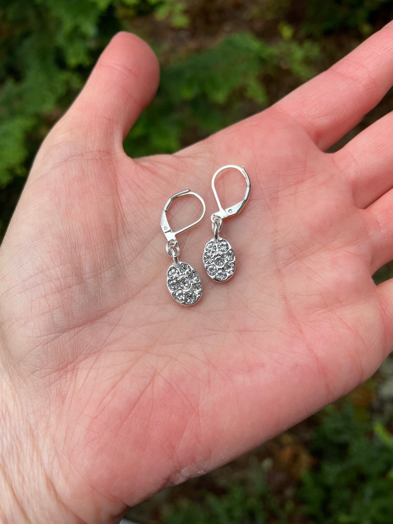 Wedding Jewelry Dainty Earrings Silver Dangle Earrings Beveled Crystal Earrings Crystal Drop Earrings Bridal Earrings Mother/'s Day