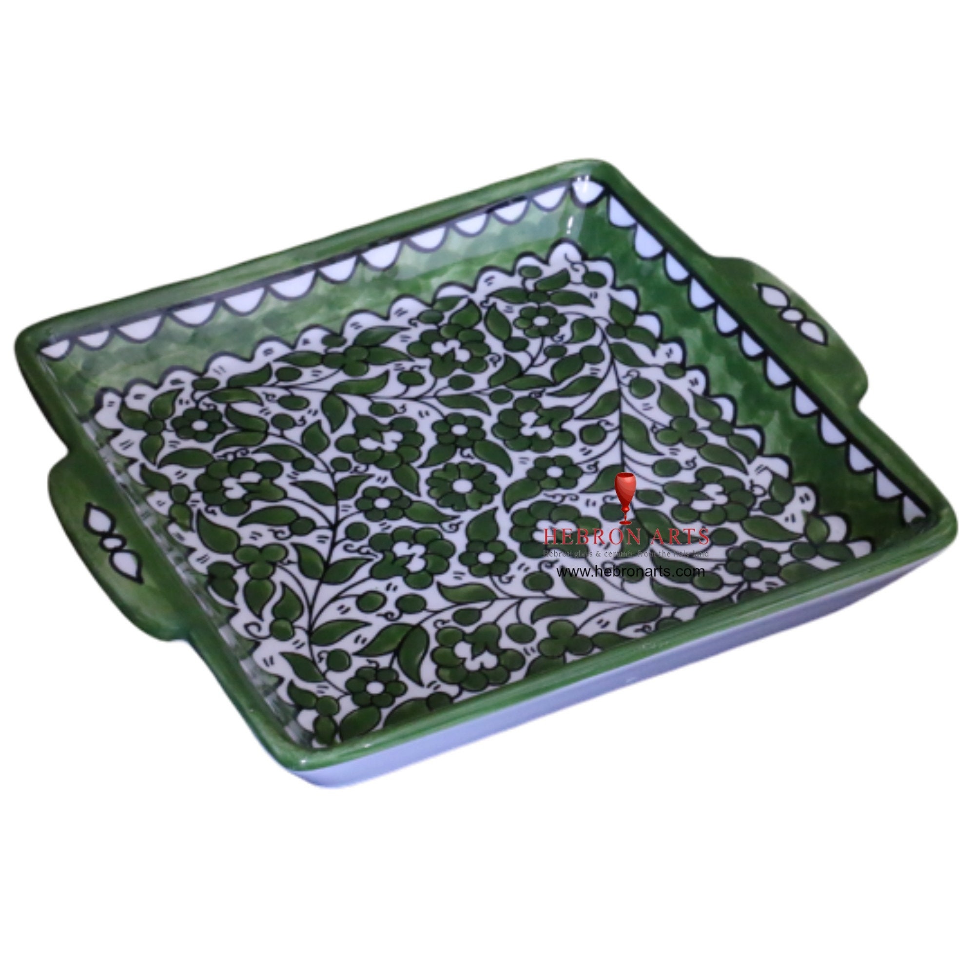 Ceramic Square Serving plate With Handle Palestinian Floral Etsy