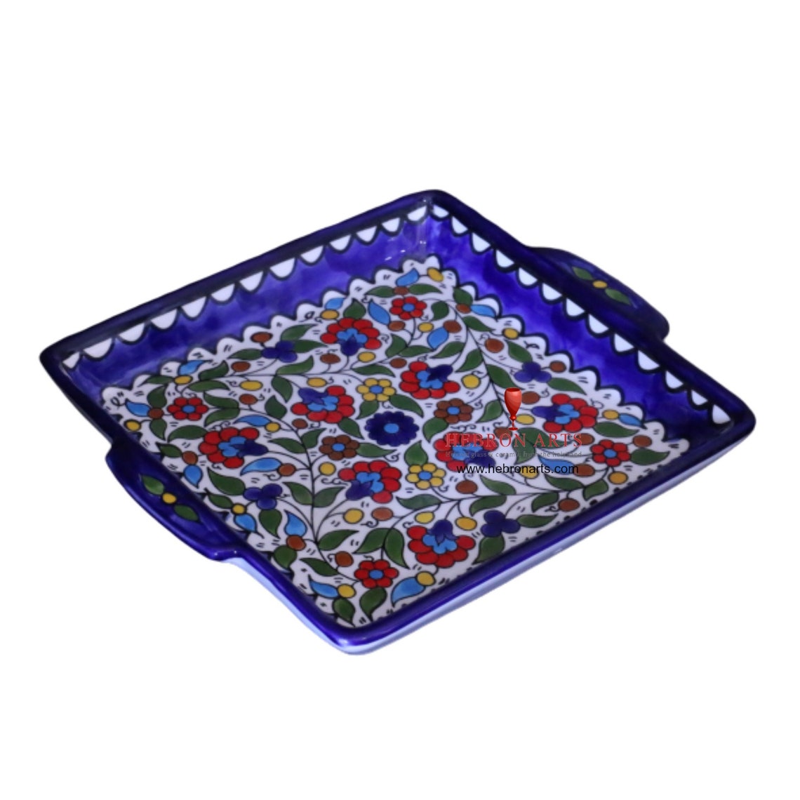Ceramic Square Serving plate With Handle Palestinian Floral Etsy