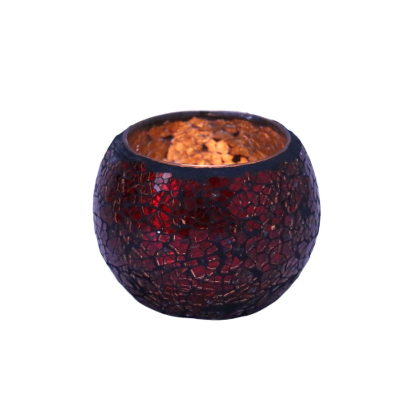 Red Candle Holder Glass Hand Blown Decorative Golden Candles Container Made in Palestine Holy Land Home Decor