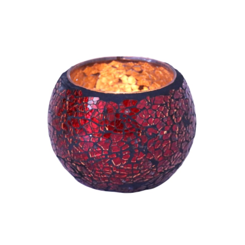 Red Candle Holder Glass Hand Blown Decorative Golden Candles Container Made in Palestine Holy Land Home Decor