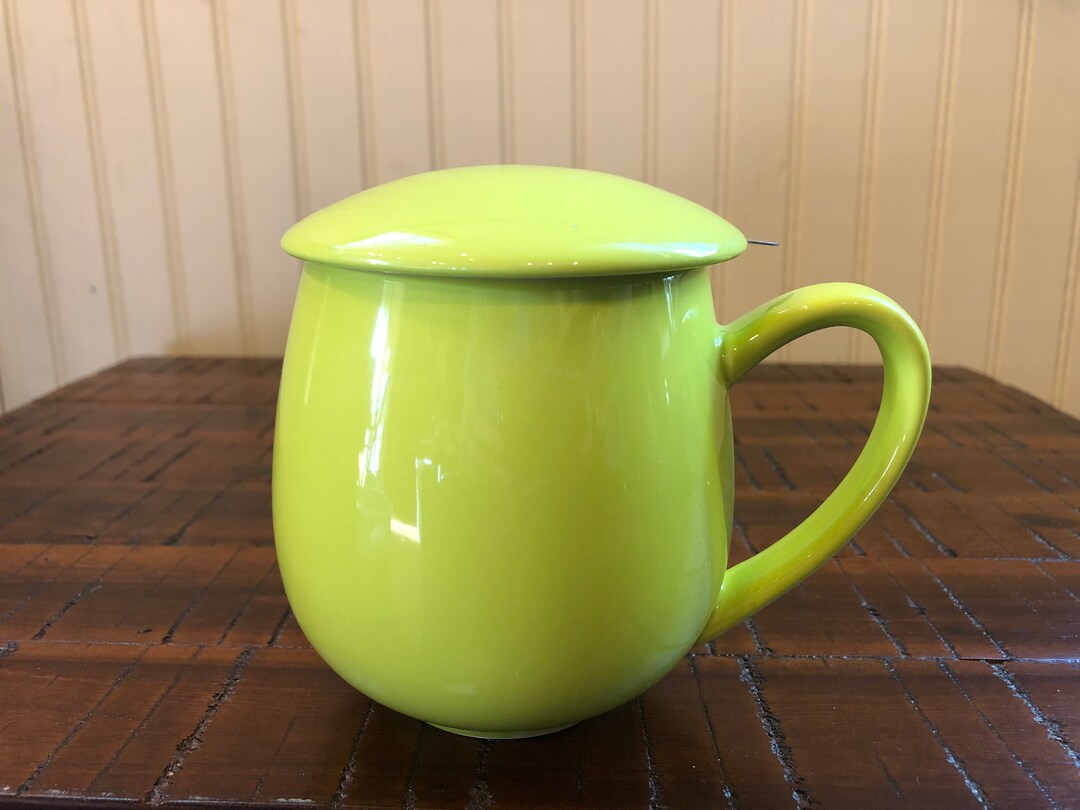 Tea Mug Green With Strainer & Drip Cup Lid Etsy