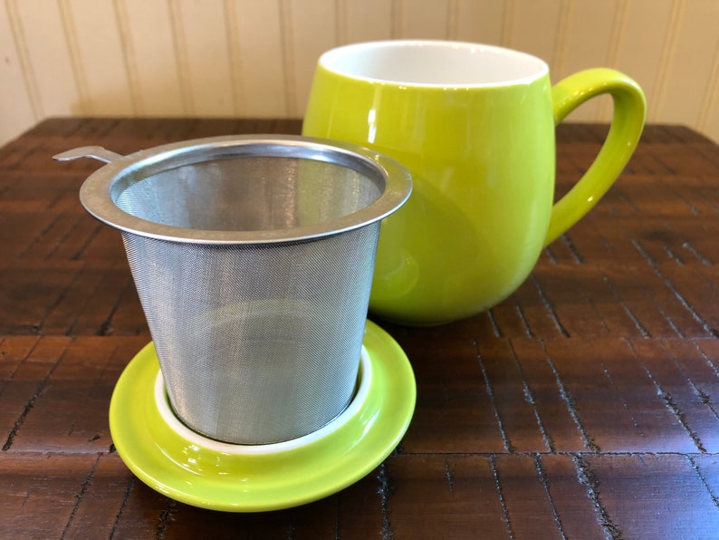 Tea Mug Green With Strainer & Drip Cup Lid Etsy