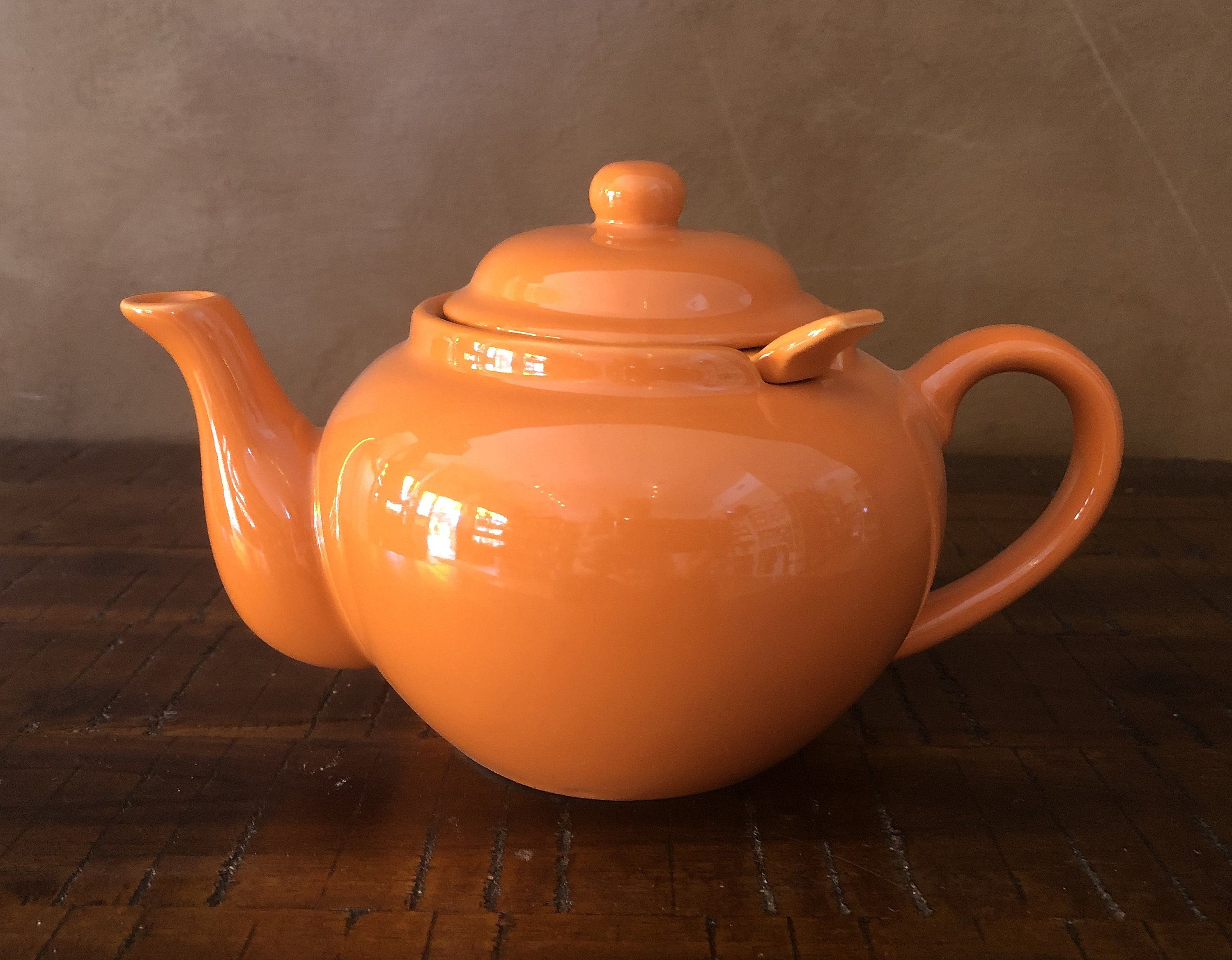 Tea Pot Ceramic With Strainer 20 Oz Orange Etsy