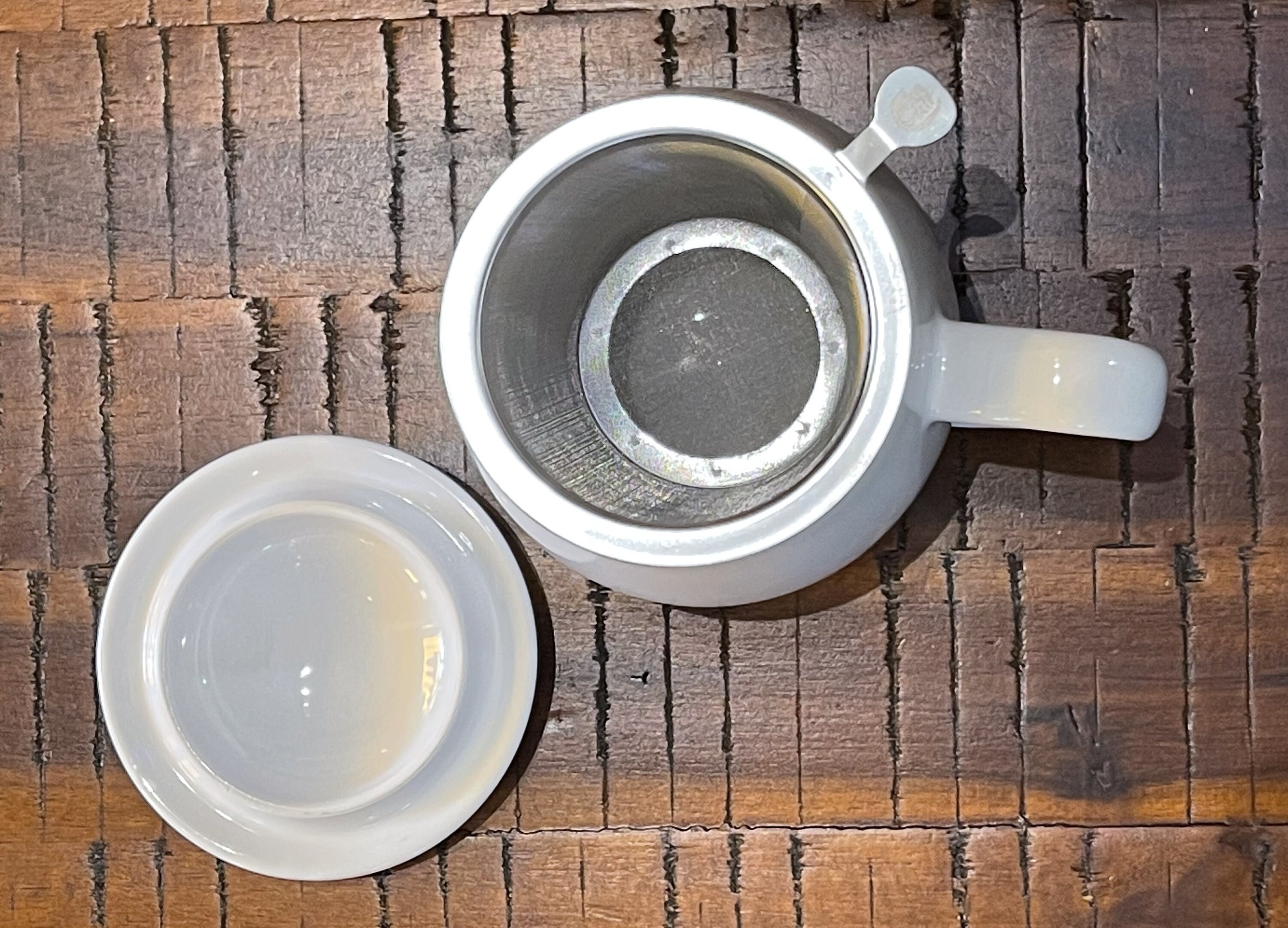 Tea Mug White Ceramic With Strainer & Drip Cup Lid Etsy