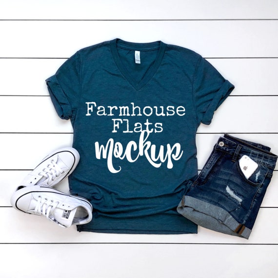 T-Shirt Mockup Bella Canvas 3415 Steel Blue Tri