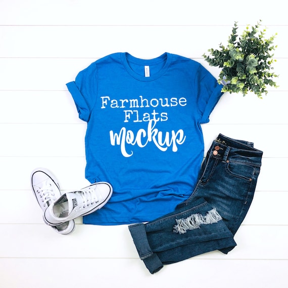 T-Shirt Mockup Bella Canvas 3001 Heather Colum Blue