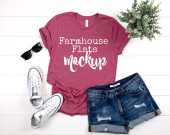 Download T Shirt Mockup Bella Canvas 3001 Heather Raspberry Mockup Tshirt Flat Lay Mockup T Shirt Blank Stock Photo T Shirt Flat Lay Brochure Design For Photoshop PSD Mockup Templates