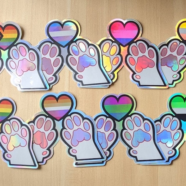 Holographic Pride Paw Heart Stickers - LGBTQIA+ Progress