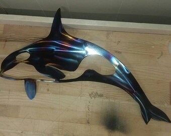 Orca whale metal art