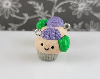 Lilac Flower Cupcake Kawaii Polymer Clay Charm