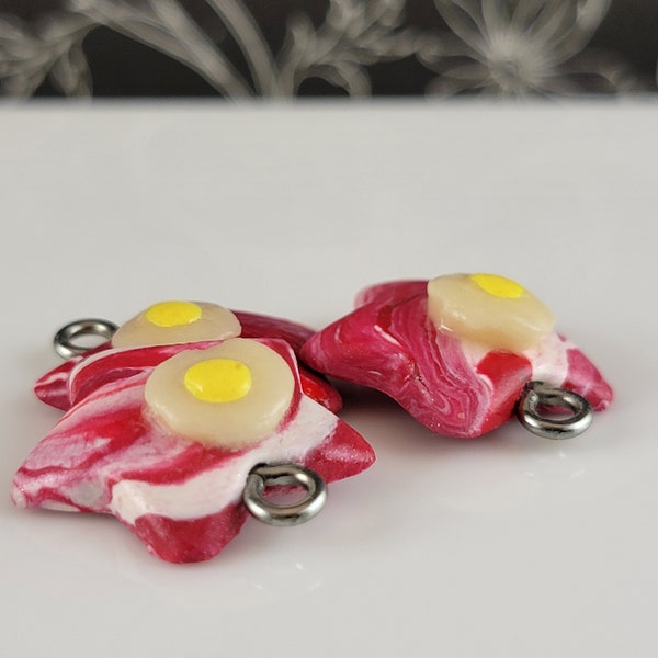 Bacon and Egg Star Polymer Clay Charm GLOW in the dark!