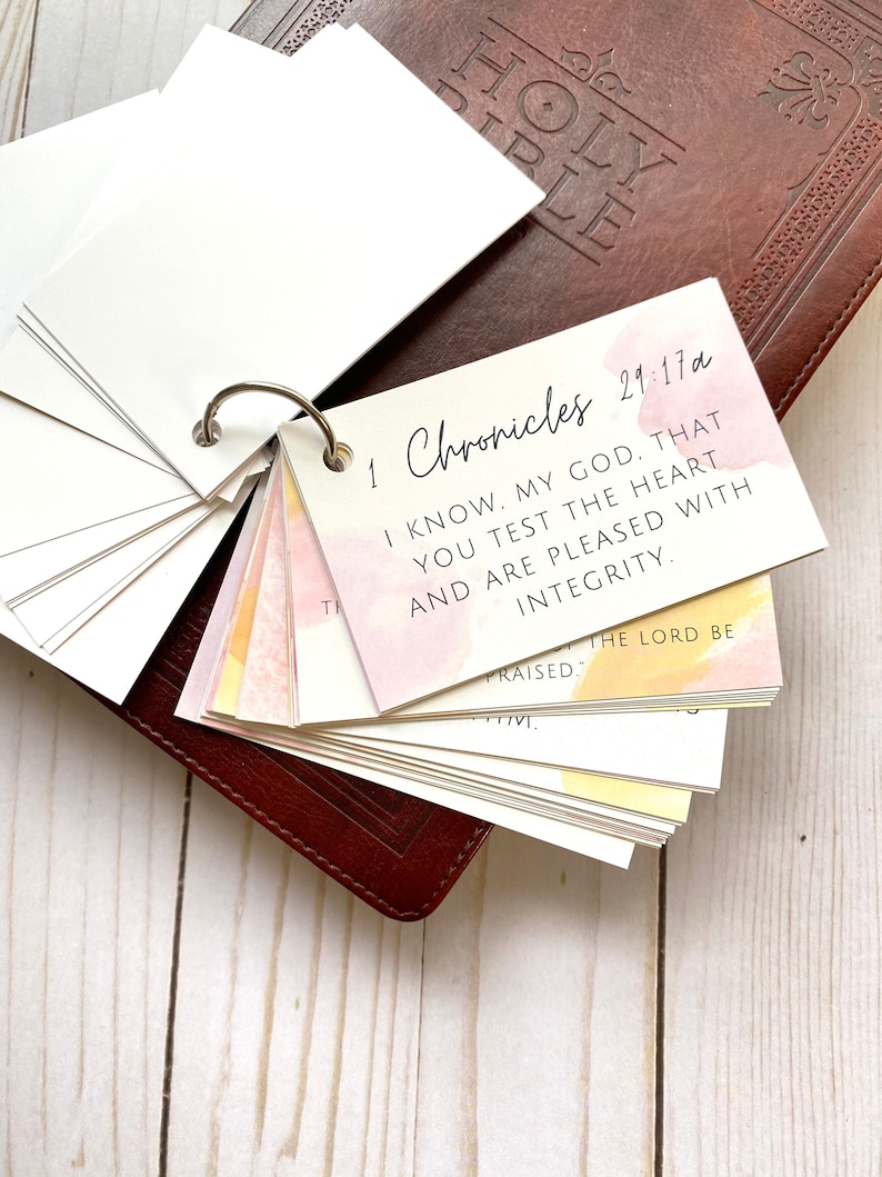 attributes of God and Encouragement Cards on binder ring Scripture Memory