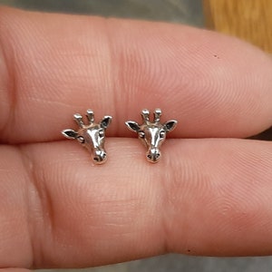 Giraffe Stud Earrings, 925 Sterling Silver, Giraffe Jewellery, Small Studs, Animal Stud Earrings, Giraffe gifts, Handmade earrings