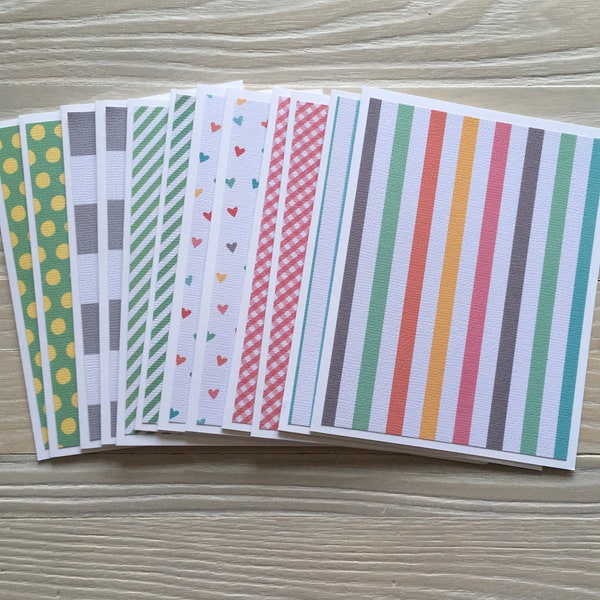 Mixed Patterns note cards /set of 12,  budget EZ, blank inside, includes stripes, dots, hearts and plaid